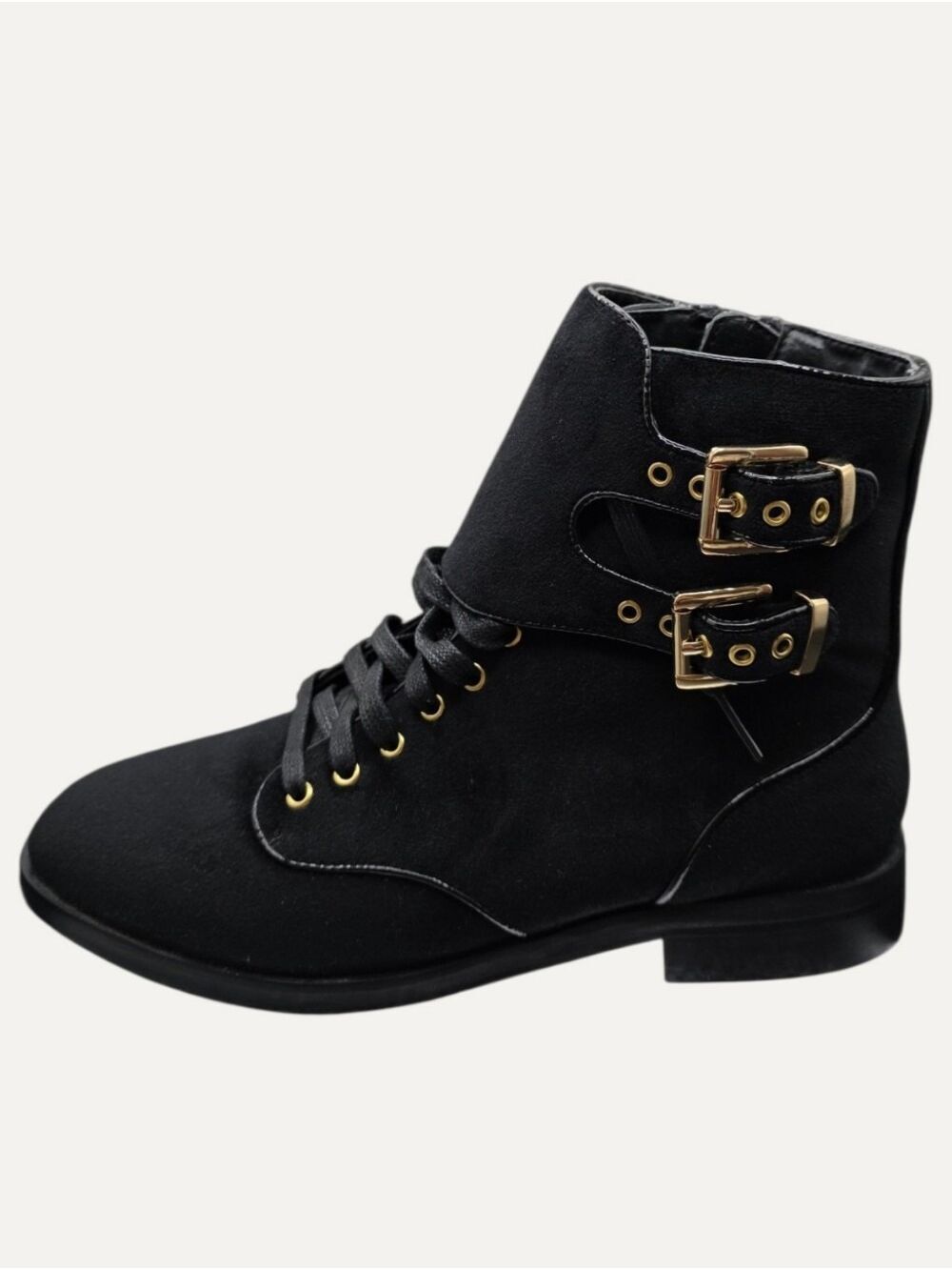 St Sana Radio Black Velvet Gold Buckle Ankle Boots EU 37 NWOB